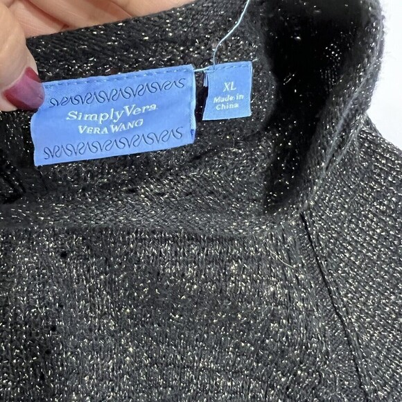 Simply Vera Wang Women’s  Gold metallic Details Black‎ Sweater Size XL - Picture 3 of 10